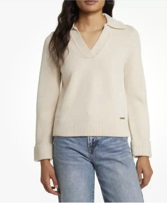 Magaschoni Sweaters - Magaschoni Collared V-Neck Merino Wool Cuffed Sleeve Sweater Womens Size XS